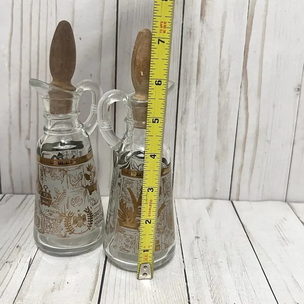 Vintage Colony Glass Oil & Vinegar Cruet Set Gold White MCM Kitchen